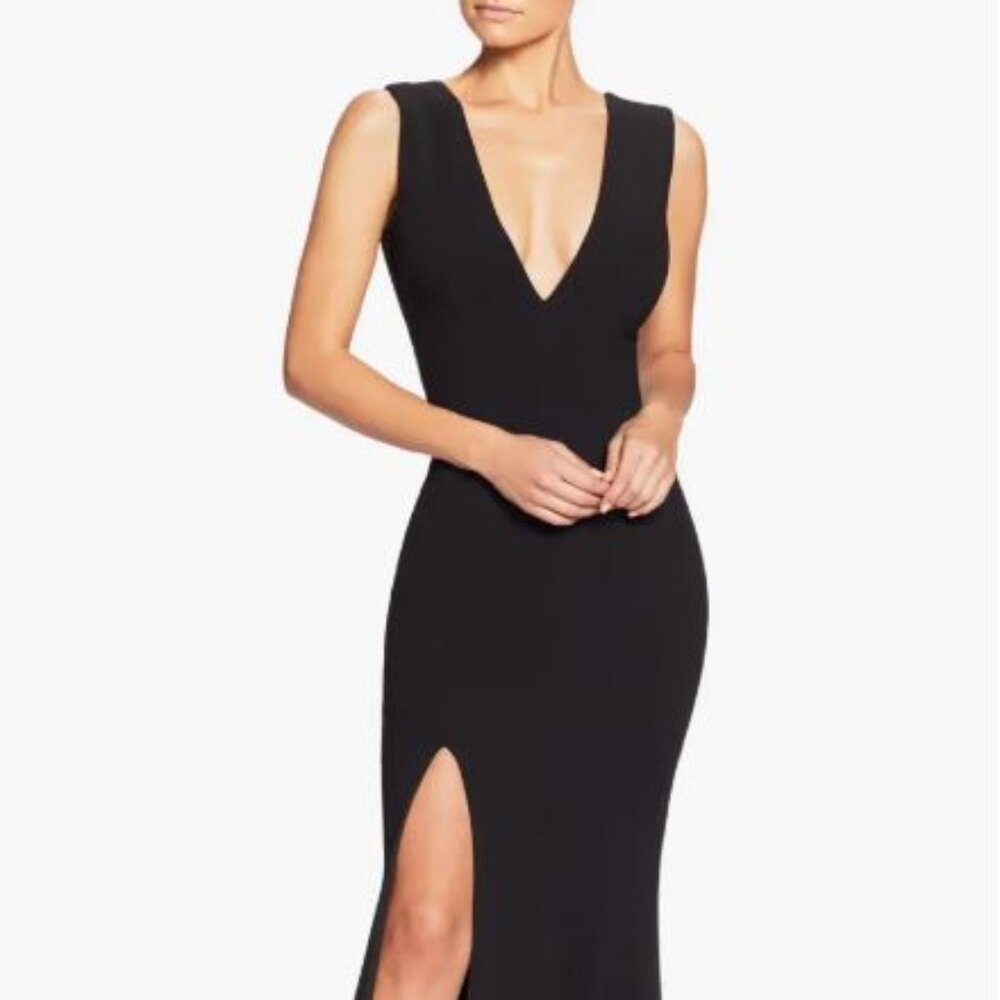 Dress the Population - Sandra Plunge Crepe Trumpet Gown